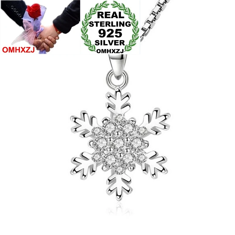 

OMHXZJ Wholesale Fashion Snowflake Woman Christmas Gift White Zircon 925 Sterling Silver Pendant Charms PE143 NO Chain Necklace