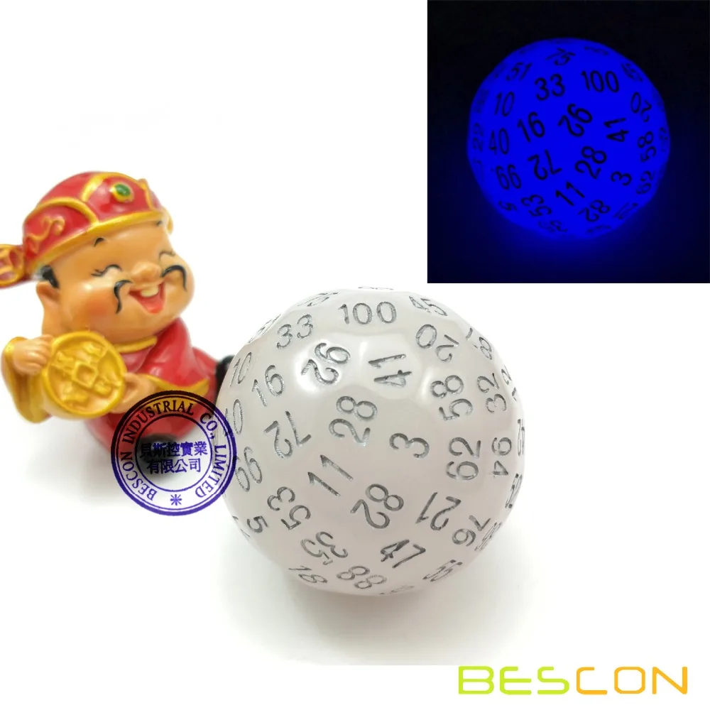 

Bescon Glow in Dark Polyhedral Dice 100 Sides, Luminous D100 die, 100 Sided Cube, D100 Game Dice, Glowing 100-Sided Cube