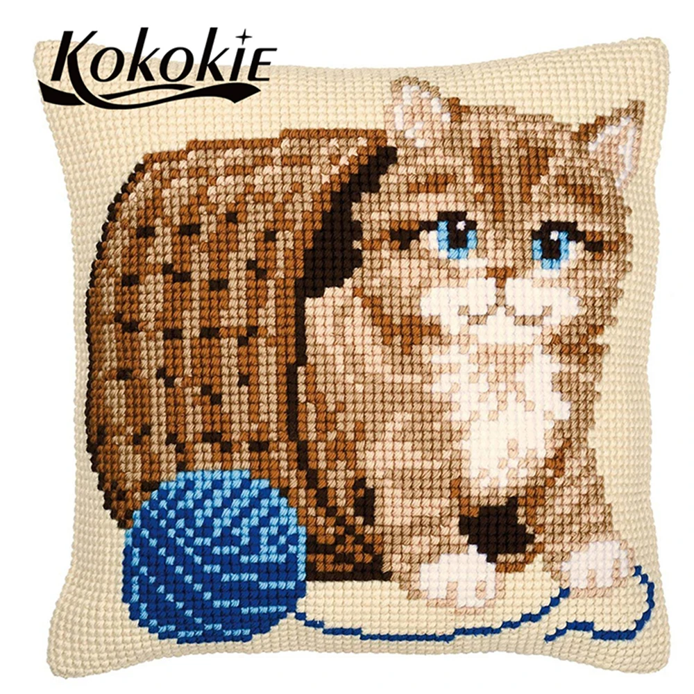 diy accessories for cross stitch pillow kits knitting needles kit for embroidery yarn pillowcase cats embroider needlework set