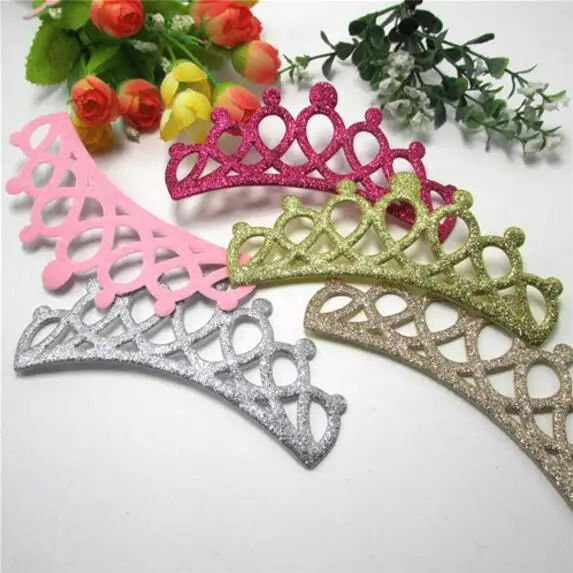 4.9x13cm 10pcs Handmade Kawaii Padded Glitter Crown Appliques For Headdress Accessories And Jewerly Decoration