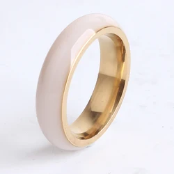 6mm Ceramic Gold Color Smooth  Stainless Steel Finger Rings for Women Men Wholesale Jewelry