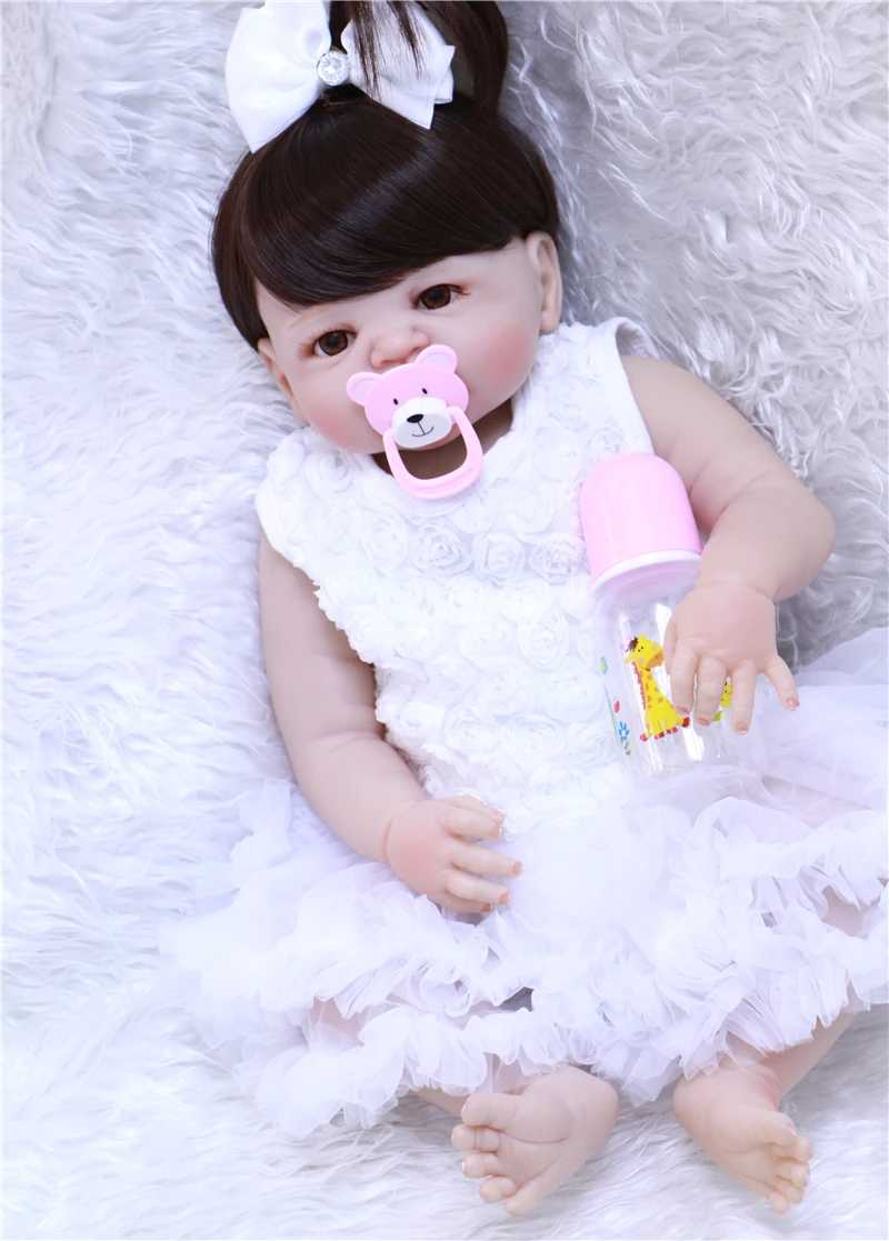 

DollMai 23" full body silicone reborn baby girl dolls white dress princess bebes reborn bonecas children gift toy dolls