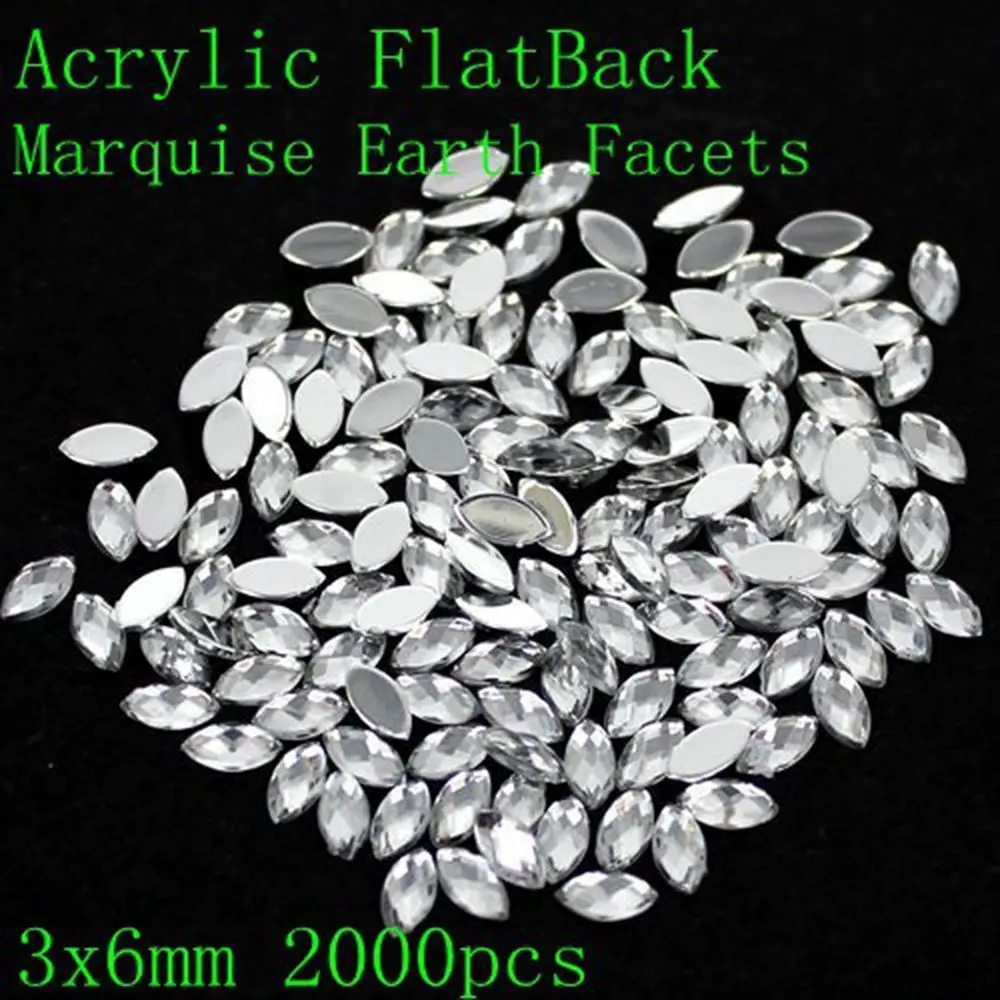 Acrylic Flat Back Marquise Earth Facets Many Sizes Crystal Color Acrylic Shape Glue On Beads Decorate Diy