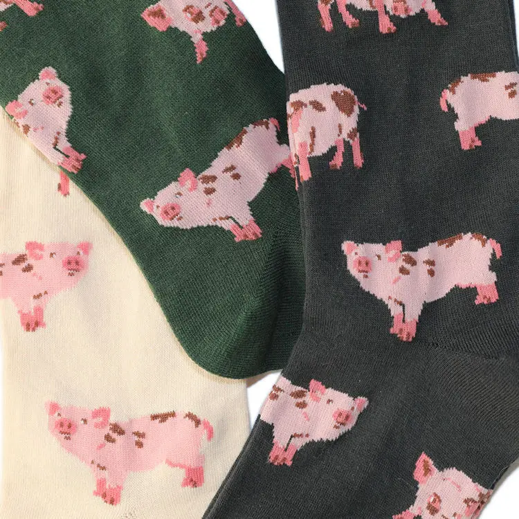 Japanese Women Cute Pet Mini Pig Crew Socks Lovely Sweet Pink Pigling Piglet Animal Cotton Short Sock