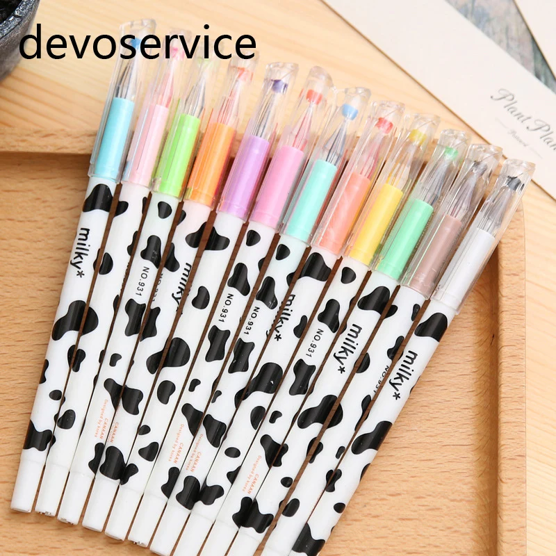 

12Pcs/Set Milk Colorful Gel Pens Set Kawaii School Supplies Office Stationary Photo Album Kawaii Pens Stationery Gel Ink Pen