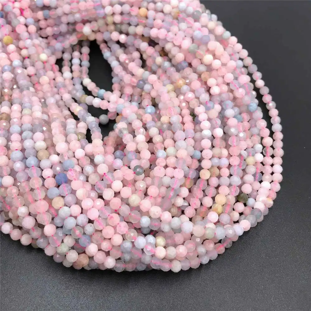 Small beads 2 3 4mm pink blue morganite natural stone beads loose beads Micro faceted beads DIY bracelet necklace jewelry making