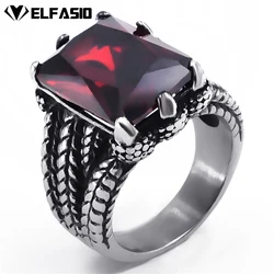 Mens Stainless Steel Ring Silver Dragon Red Cubic Zirconia Biker Jewelry size 8-15