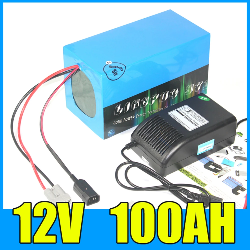 12V 100AH Lithium ion Battery Pack 12.6V Solar energy storage lithium battery with 500W BMS , 5A Charger