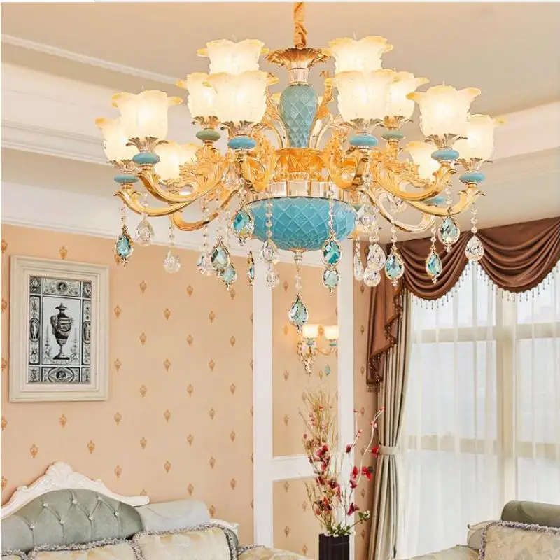 Wedding Decoration Ceramics lamp led chandelier crystal droplight for living room Modern blue E14 bedroom Chandelier led lustres