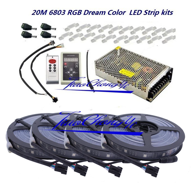 New 5050 RGB Dream Color 6803 LED Strip Black PCB +IC 6803 RF Remote Controll +Power adapter