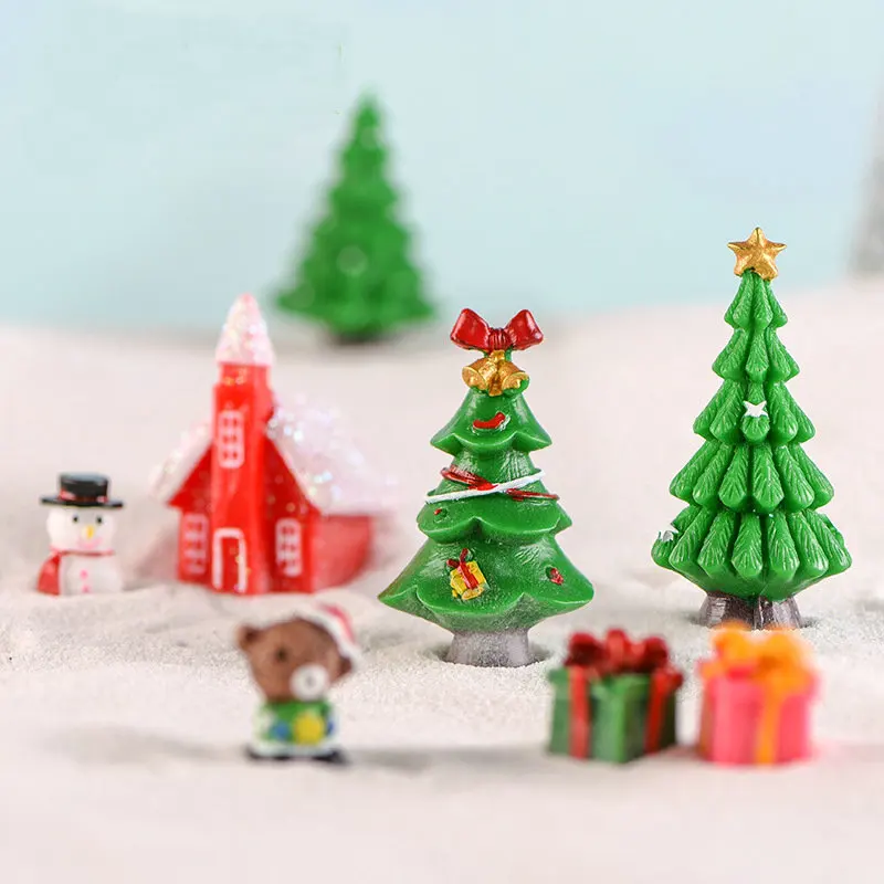 1 Pcs Cute Mini Christmas Tree Ducks Snowflake Fairy Garden Plant Resin Craft Miniature Ornament Kids Gift Decoration