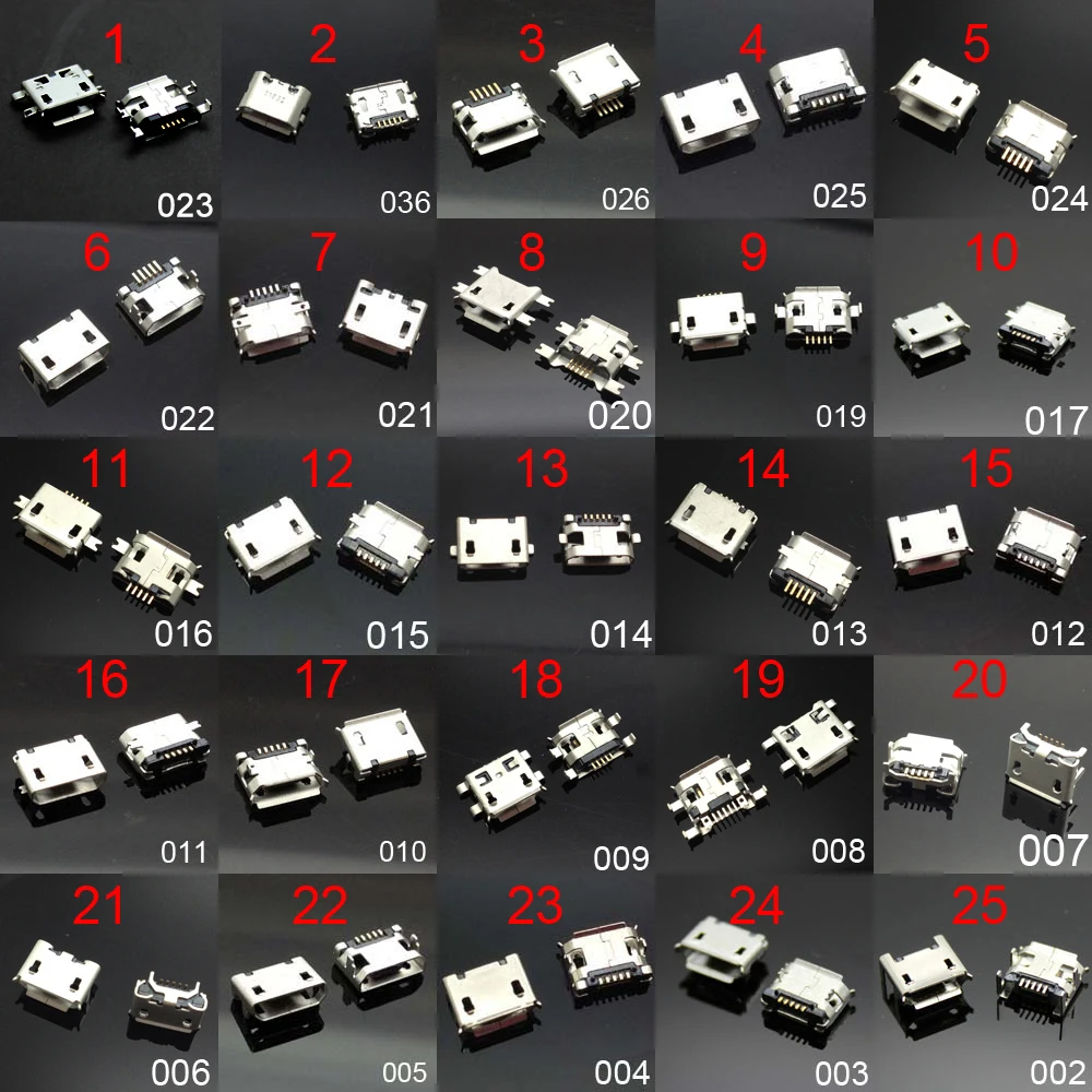 

25 models Micro usb connector Very common charging port for Samsung/Moto/SONY/HTC/ZTE/Huawei/Xiaomi/Lenovo/... mobile,tablet GPS