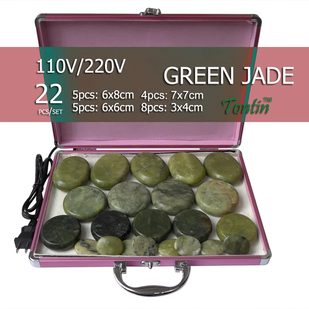 New tontin 22pcs/set green jade body massage hot stone face back massage plate salon SPA with heater box