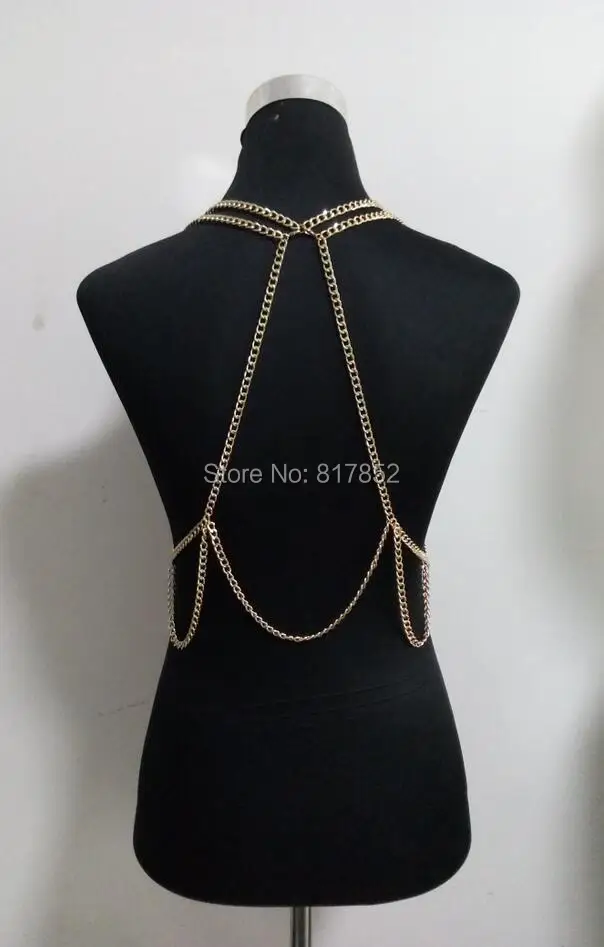 New Style Fashion Women Gold colour Chains Layers Sexy Bra Body Chains Jewelry 3 Colors WRB27