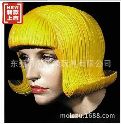 

Free shipping Party Cosplay Female Flash Rubber yellow color Wig for Lady wonderful lovely Dress Party makeup props in stock