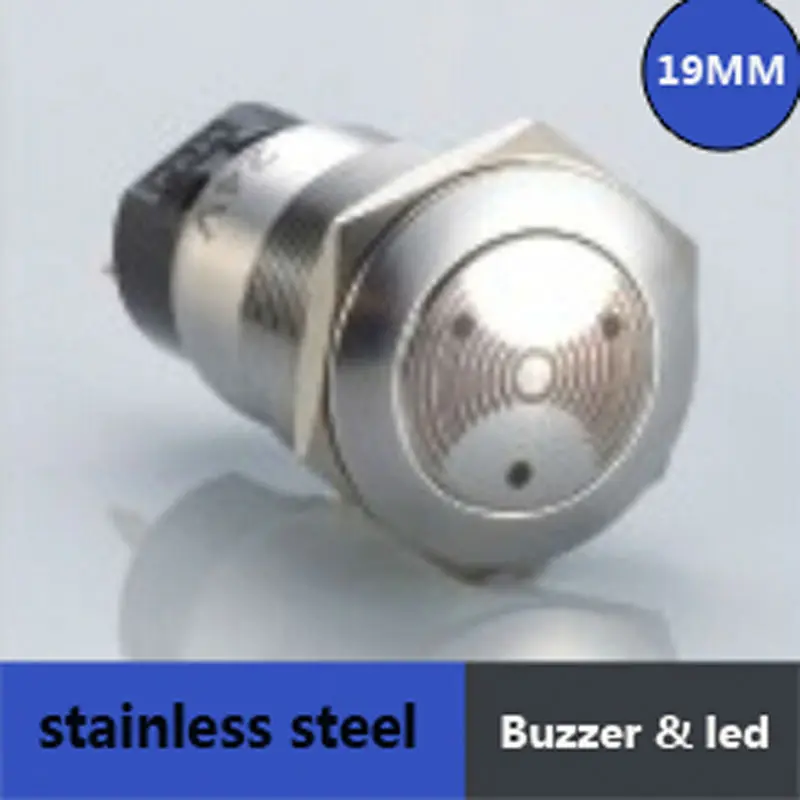 5pcs/lot dia.19mm illuminated alarm buzzer stainless steal buzzer 24v 2pins sound and light buzzer