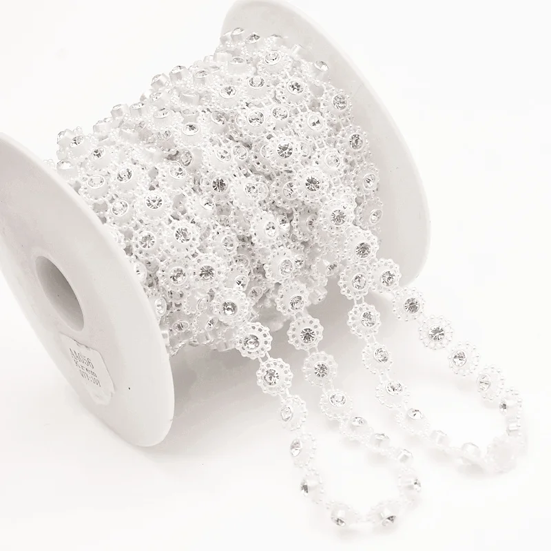10yards 10mm Ivory White Pearl Rhinestone Chain Trims Sewing Crafts Costume Applique