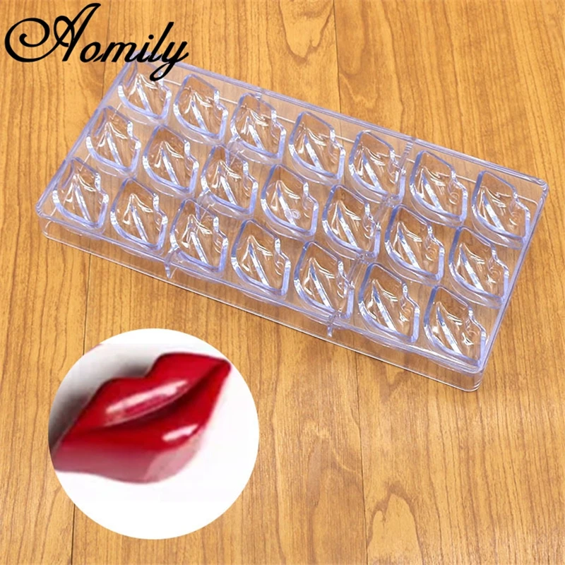 Aomily 3D Lips Shape Plastic Chocolate Cake Mold Polycarbonate Pudding Jelly Candy Ice Mould Homemade Dessert DIY Kitchen Baking