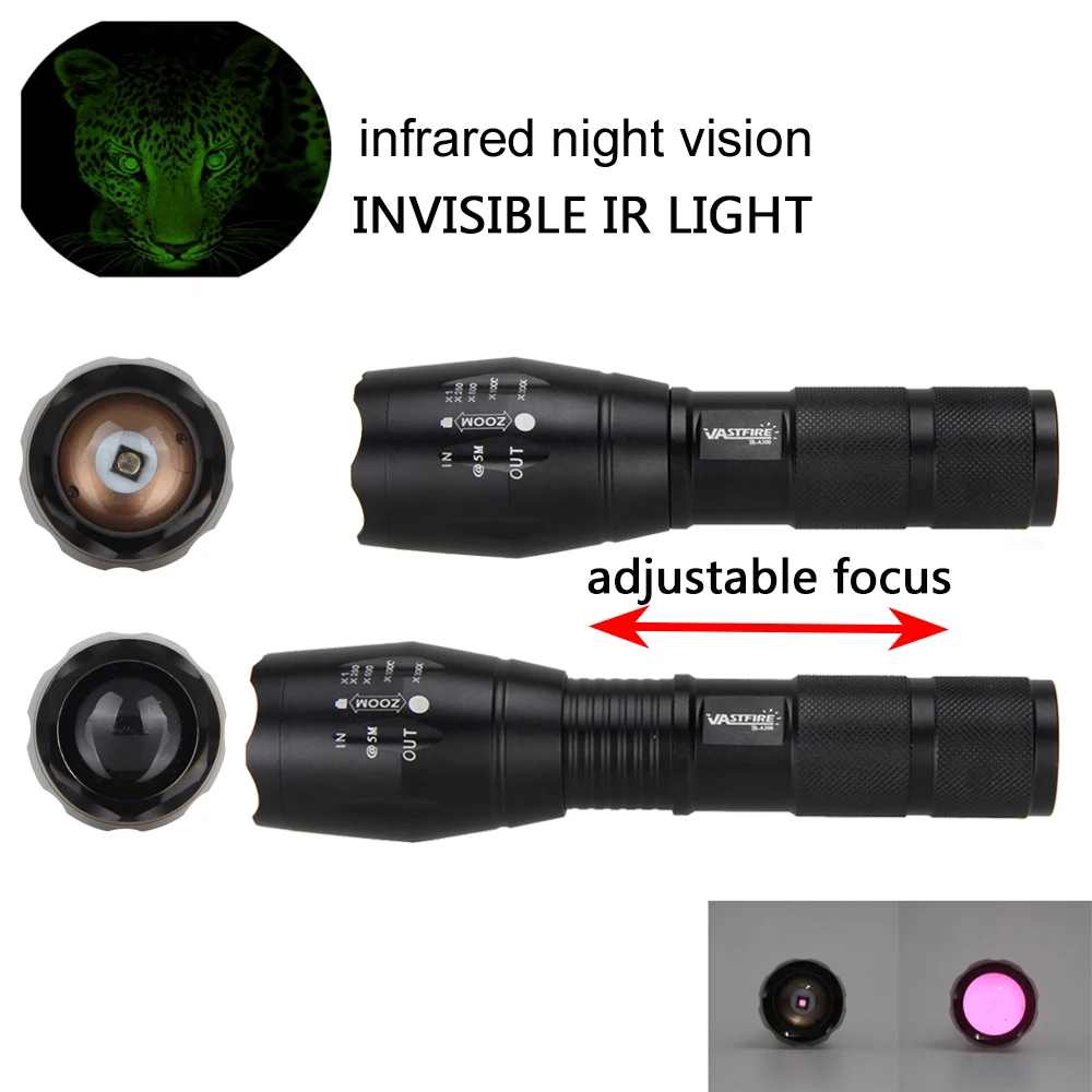 Infrared IR 850nm Night Vision Zoom Led Flashlight Lamp LED Torch Flashlight Handheld Linterna For 18650