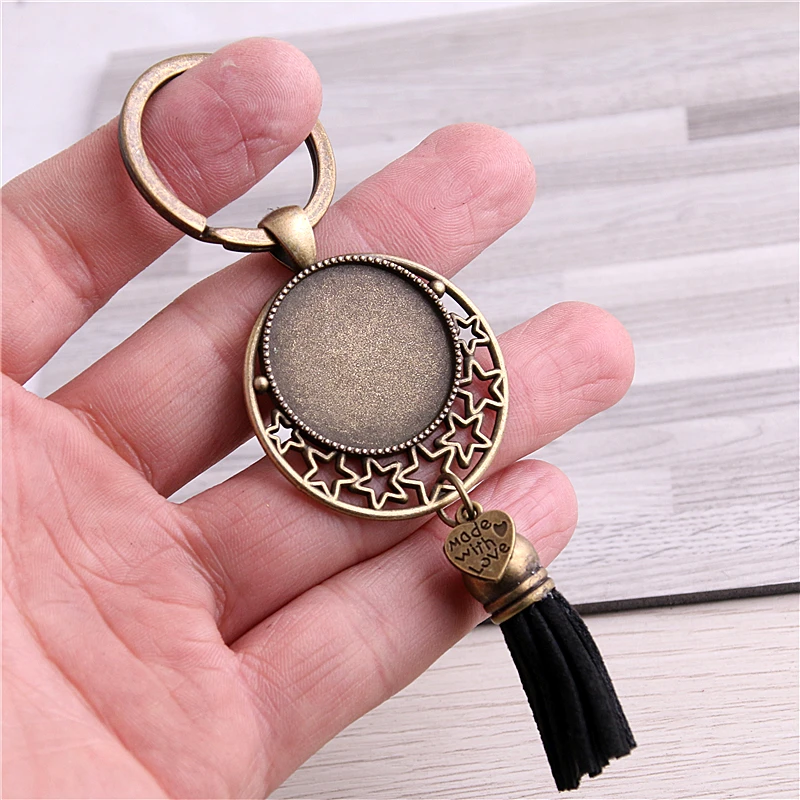 SWEET BELL 5pcs 9 colori nappe in metallo portachiavi catena fillegree star Fit round 25mm Cabochon Logo ciondolo gioielli fai da te D6455