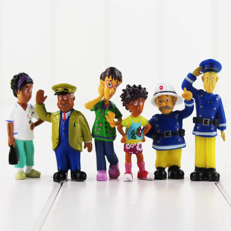 12Pcs/Set Fireman Sam Action Figure Toys 3-6.3cm Cute Cartoon PVC Dolls