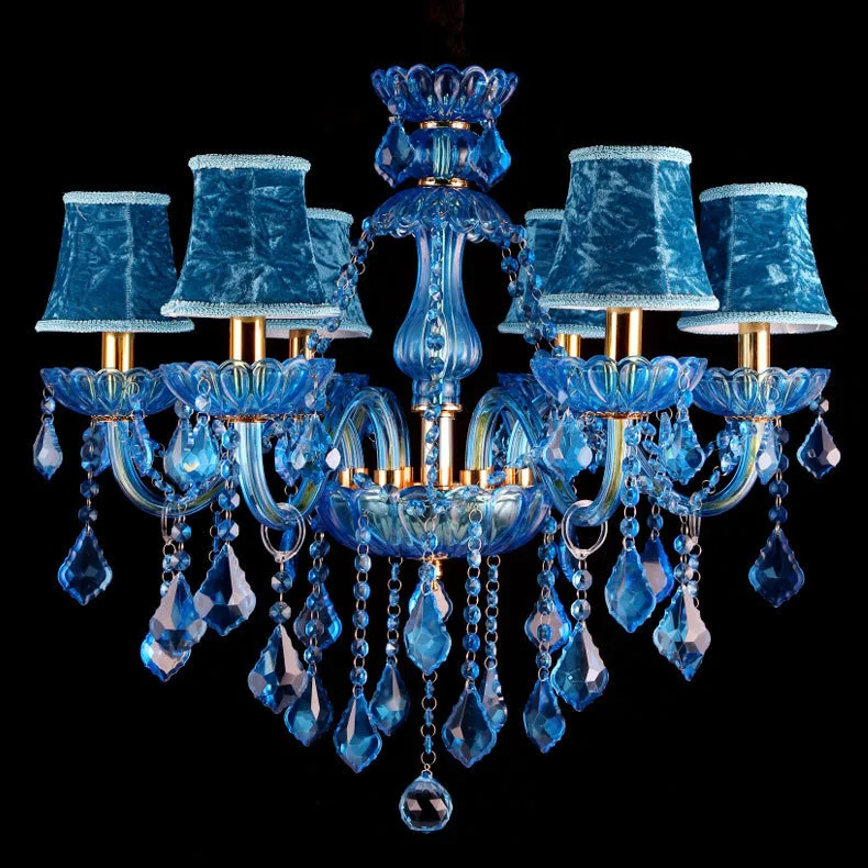 Imagem -05 - Azul Lustre e Luzes Pendent Arte Decoração Luz de Cristal Moderno Europeu Azul k9 Crystal Chandelier ac Villa Cor