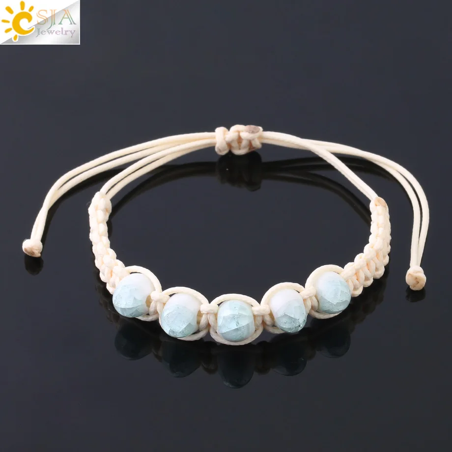 CSJA Bohemia Ceramic Bracelet for Women Coloful Beads Diy Hanwoven Amulet Jewelry White Blue Rope Chain Adjustable Bangle F594