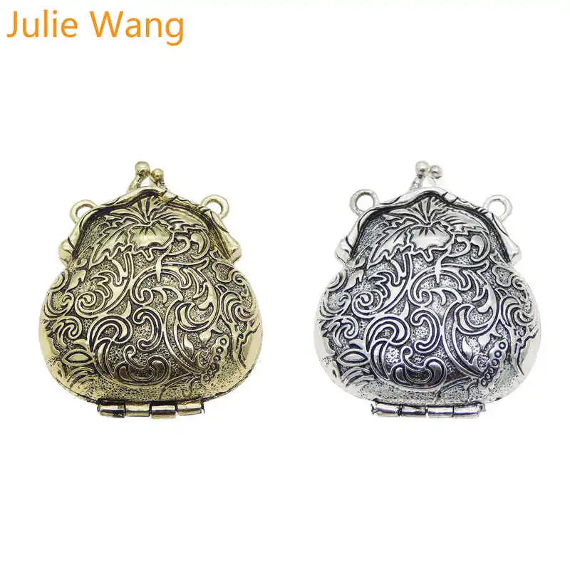 Julie Wang 2pcs Antique Color Frog Shape Memory Locket Charms Fit Pendant Essential Oil Diffuser Jewelry Accessories