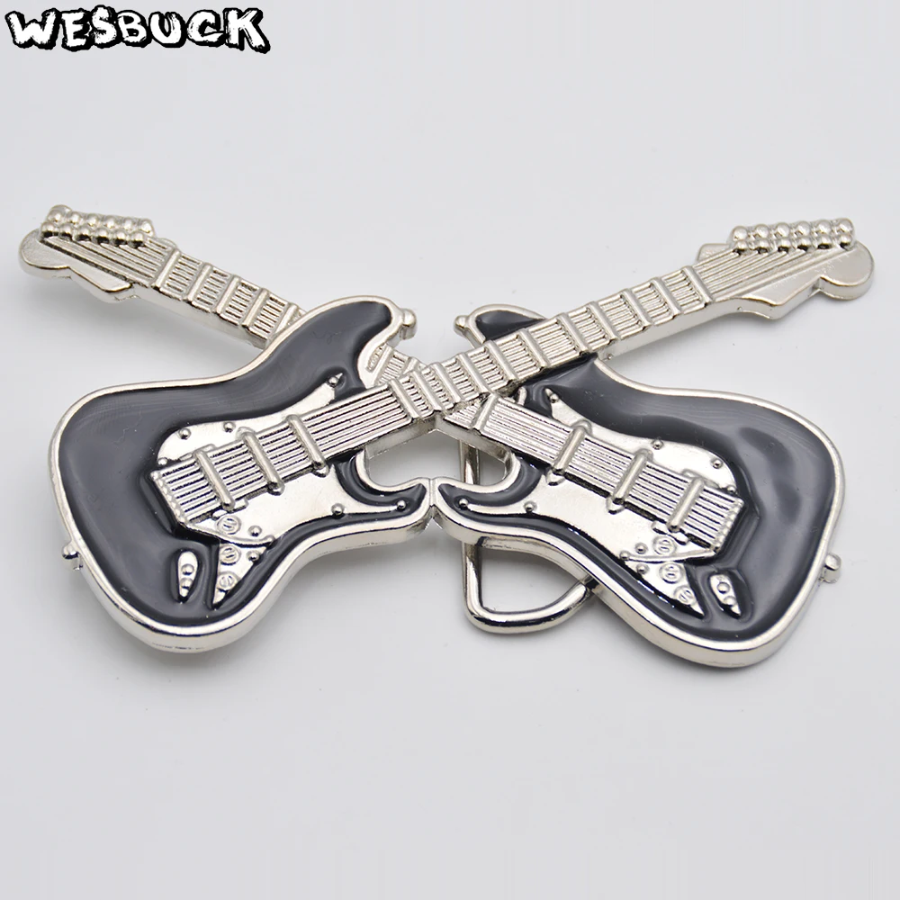 WesBuck Brand Metal Belt Buckles Music Guitar shape Belt Buckle Man Women Western Buckles With PU Belt Holiday gifts