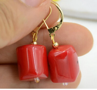 

8-10mm cylindricality red coral EARRING Lovely Fine Nobility Lady's Women's Earrings CZ Luxury Ms. girl