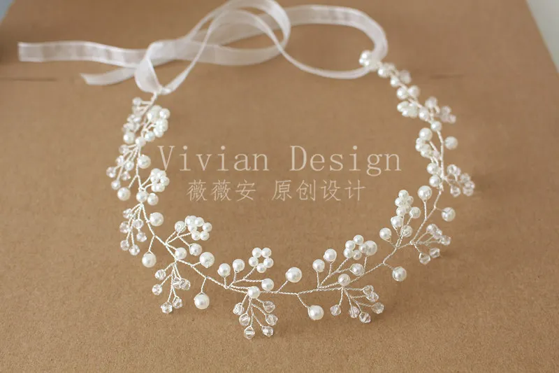 W210 Newest Artificial Pearl Garland Bride Pearl Crown For Wedding Festival Floral Garland Hair Flowers image 2