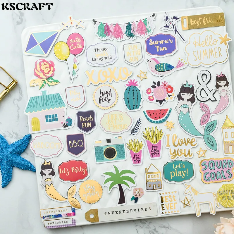 KSCRAFT 70 sztuk Hello syrenka karton Die Cut naklejki dla scrapbookingu szczęśliwy planowanie/tworzenie karty/dziennik projektu