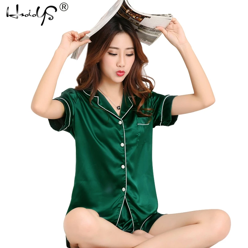 

Silk Pajamas Female Womens Silk Satin Pajamas Set Short Sleeve Pajama Pyjamas Set Sleepwear Loungewear Pyjamas Suit