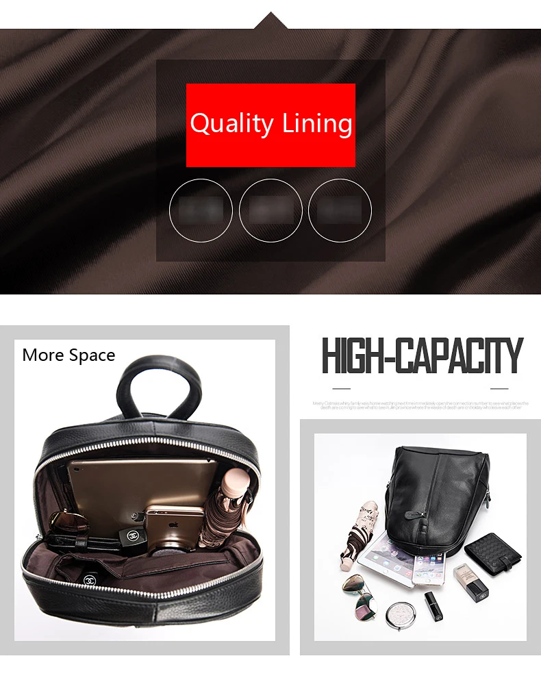 Zency Damen-Rucksack aus 100% Echtleder, Modischer Bronze-Rucksack mit Großer Kapazität und Vielen Taschen, Einfacher Tagesrucksack für die Arbeit – Detail 26