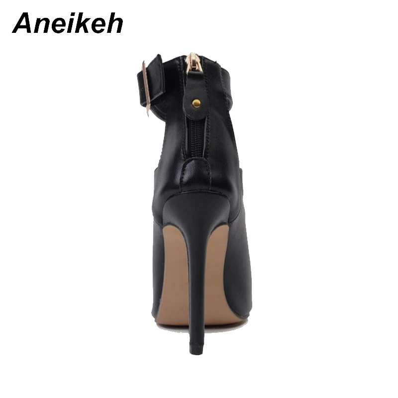 Aneikeh 2024 Summer Fashion Sexy PU Peep Toe High Heels Women\'s Cover Heel Metal Button Thin Heel Sandals Party Dress Zapatos