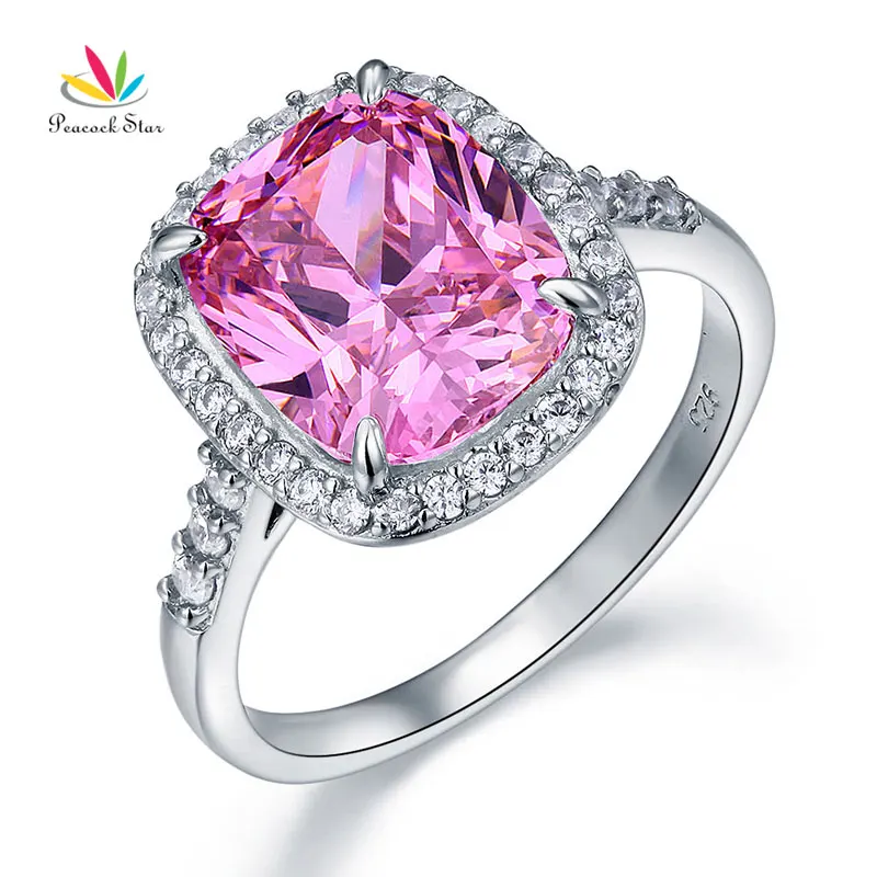 Peacock Star Solid 925 Sterling Silver Luxury Ring 6 Ct Cushion Fancy Pink Created Diamante CFR8150