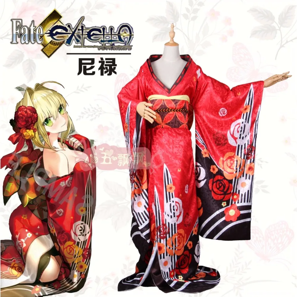 Fate Extella Red Saber Nero Claudius Caesar Augustus Germanicus Emperor of Roses Kimono Outfit Cosplay Costume F006