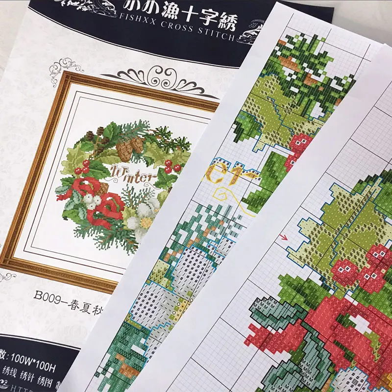 European-style garden style cross stitch kits B009 spring summer autumn and winter seasons patterns garlands 100%Egyptian cotton