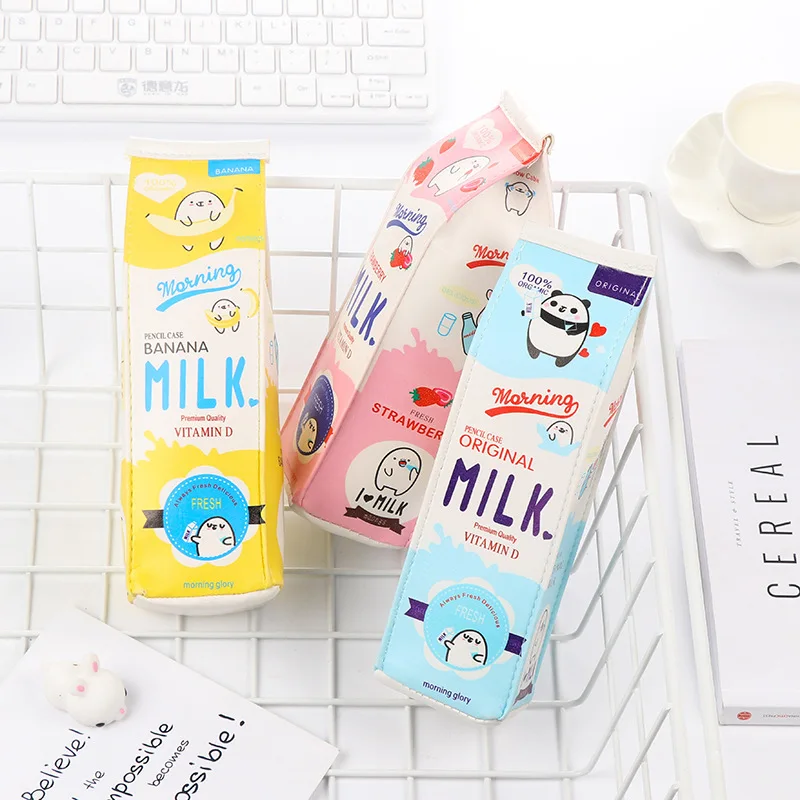 Cartoon Milk bottle school pencil case cute PU pen bag storage pouch Korea Stationery material office school supplies escolar