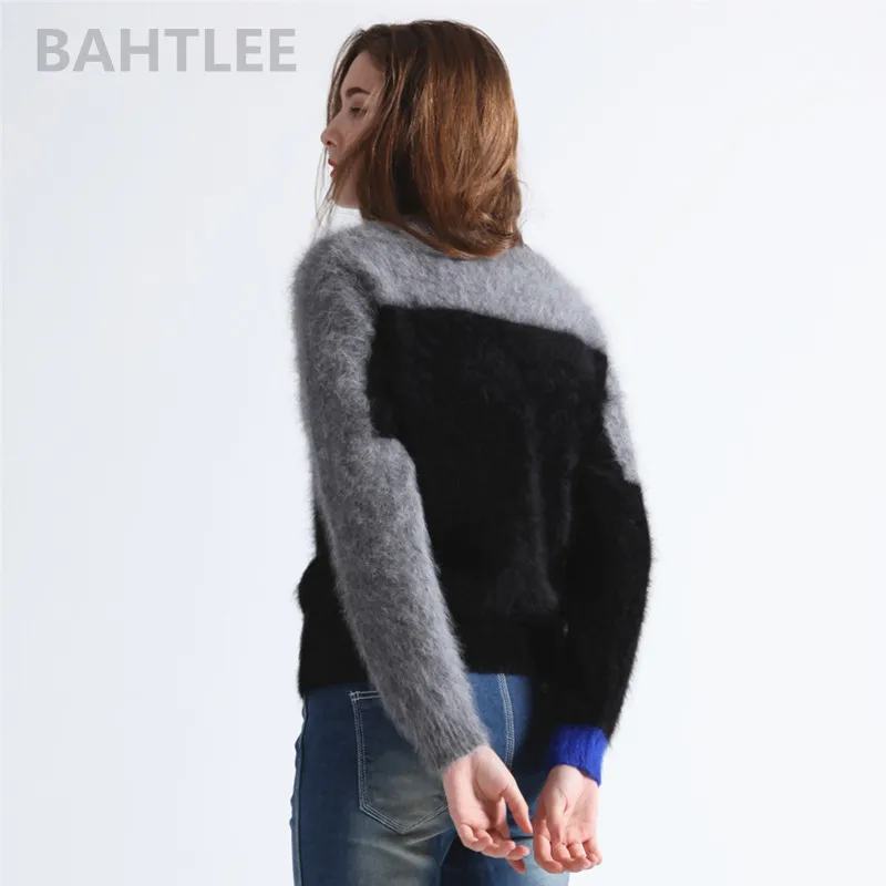 BAHTLEE-suéter angorá com o pescoço feminino, pulôveres de malha, geomtric multicolorido, manter aquecido, solto, grosso, outono, inverno