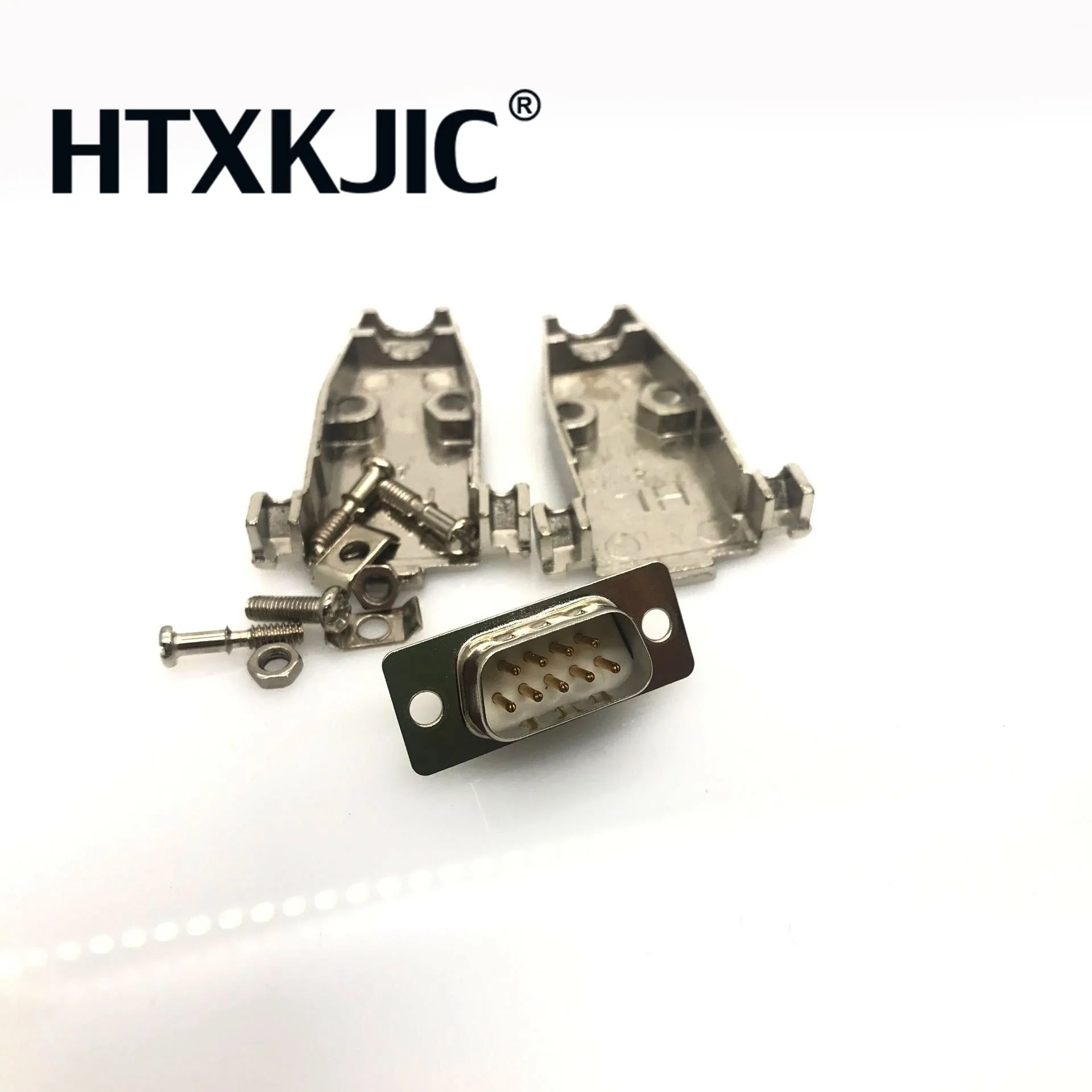 2pcsDB9 Metal connector adapter RS232 serial D Sub plug COM gold plated brass contactor 9 pin hole 2 row port socket female Male