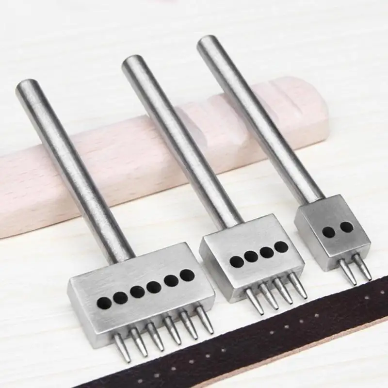 3PCS Leather Punch Tool 6mm 2/4/6 Prong Leather Craft Tools DIY Row Circular Cut Hole Stitched Hole Spacing Hand Tool