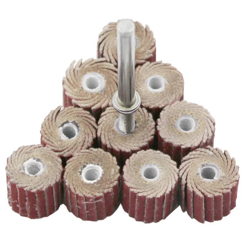 10pcs Accessori 240-Grit Levigatura Flap Mola A Disco Levigatrice Flap Ruote Pennello Sabbia Utensile Rotante 10x10x 3mm + 1pc Asta