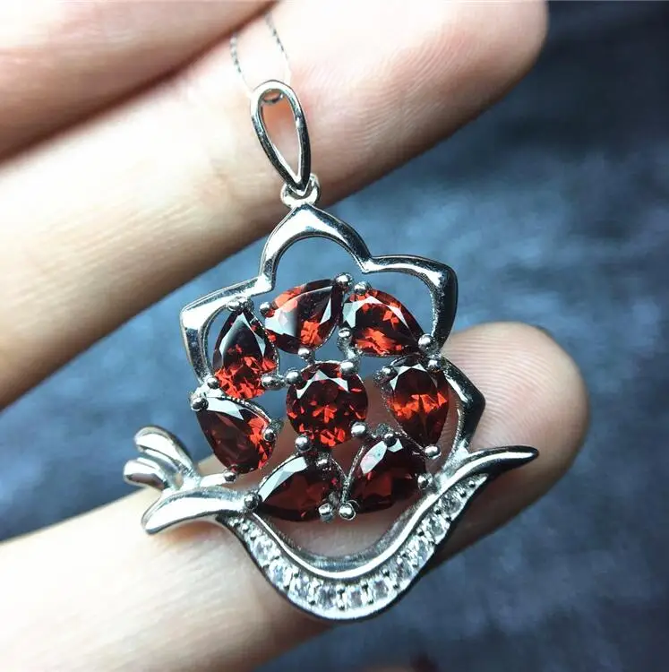 

Natural garnet necklace pendant Free shipping Real origin red garnet 925 sterling silver Fine jewelry 4mm 4*6mm 8pcs