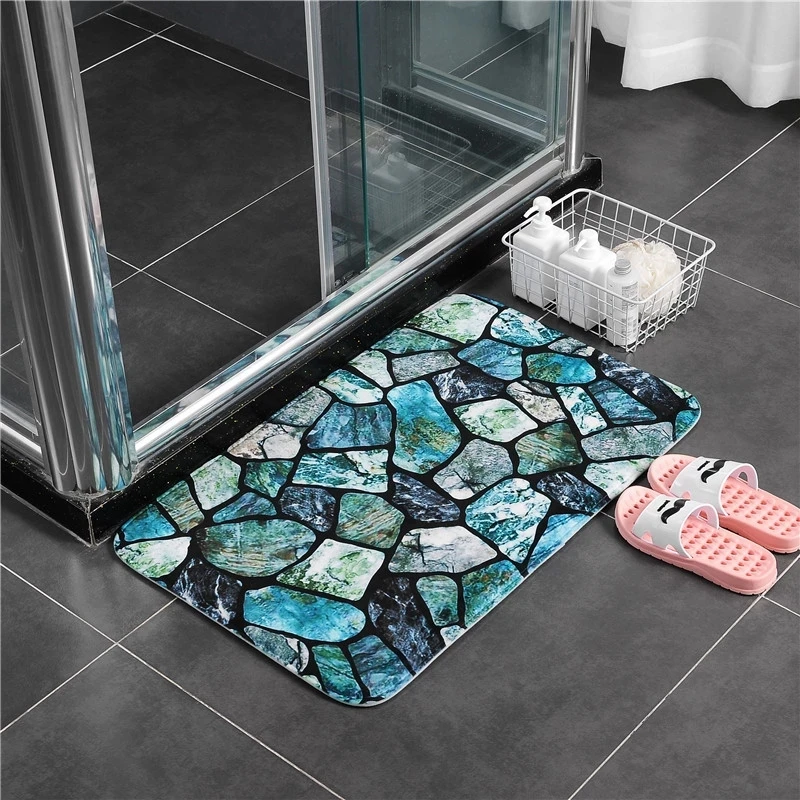 Colorful Stones Bath Mat Set Thick Flannel Bathroom Carpets Toilet Rugs WC Room Floor Pads 45x75 cm 45x120cm