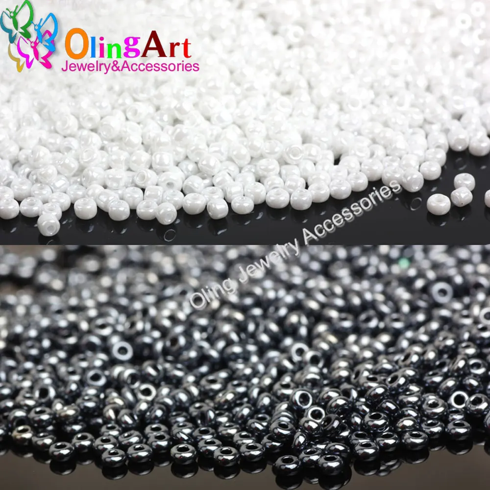 OlingArt 2MM/4MM Glass Seed Beads Opaque Colors Lustered White/Black 45g/lot Spaced Round Bead DIY Bracelet Jewelry Making