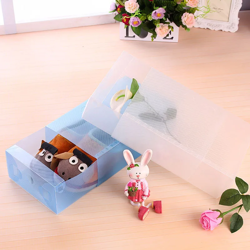 200pcs Transparent Plastic Shoe Boxes Stackable Foldable Drawer Storage Box Organizer High Heel Flat Shoes Holder Case ZA6302