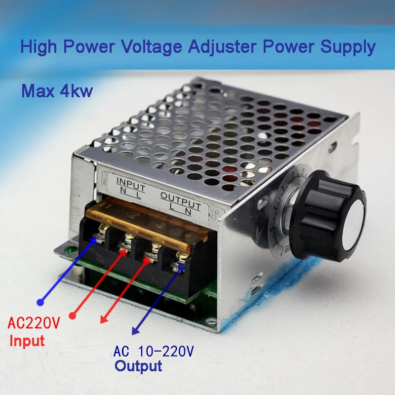 

Input 220Vac, Adjustable Output 10V~220Vac, Maximum 4000W, Single Phase Voltage Adjuster To Control Light / Heat / Speed