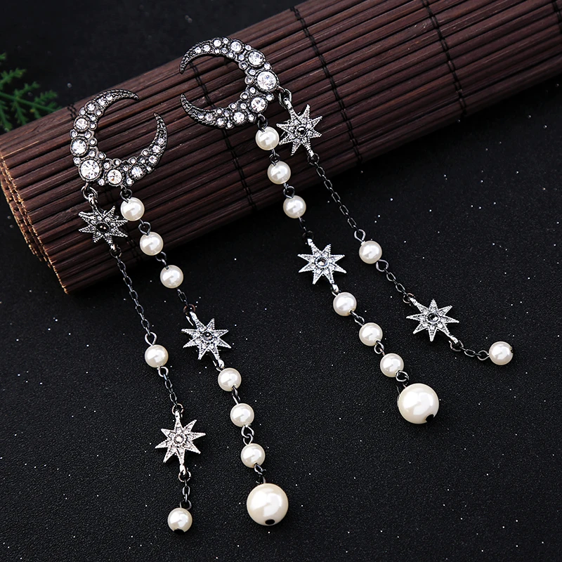 Chunky Alloy Stars Statement Studs Earrings For Women Vintage Charms Tassel Pendant Post Earrings Fashion Jewelry Pendientes