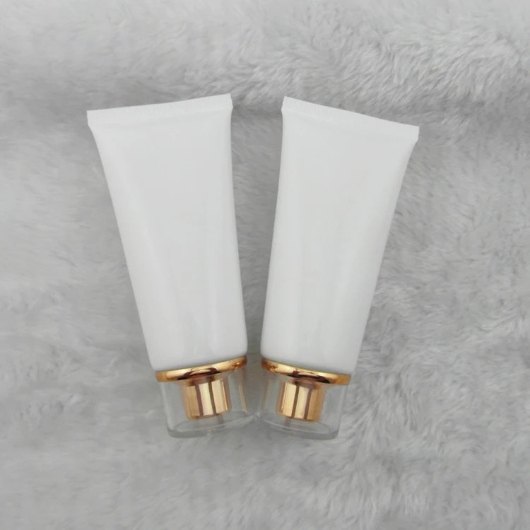 

50 ml 50pcs wholesale white glossy soft tube with golden Acrylic screw cap , 50ml PET white color plastic packaging empty